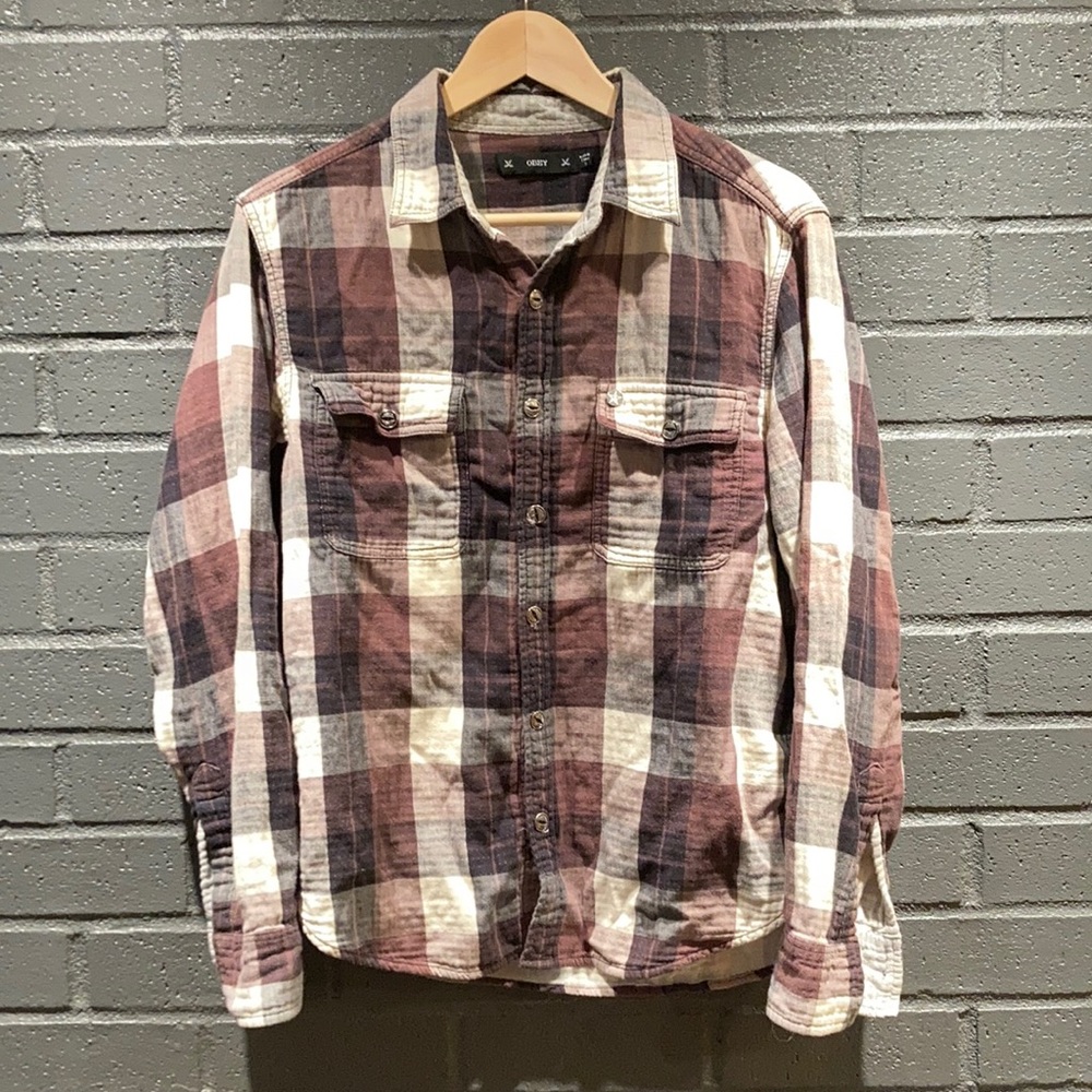 Obey plaid button down shirt - small